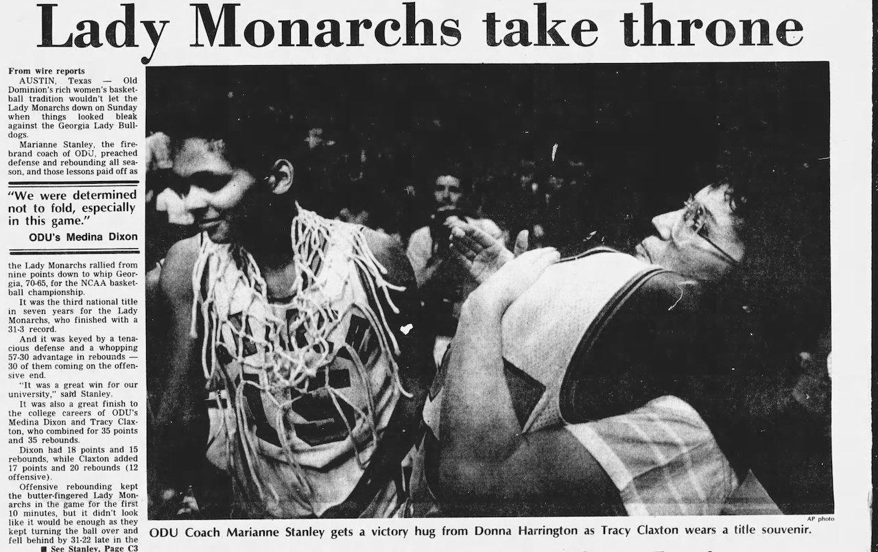 Tracy Claxton celebrates Old Dominion title in 1985