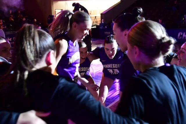 Minnesota State celebrates remaining undefeated in DII women's basketball. 